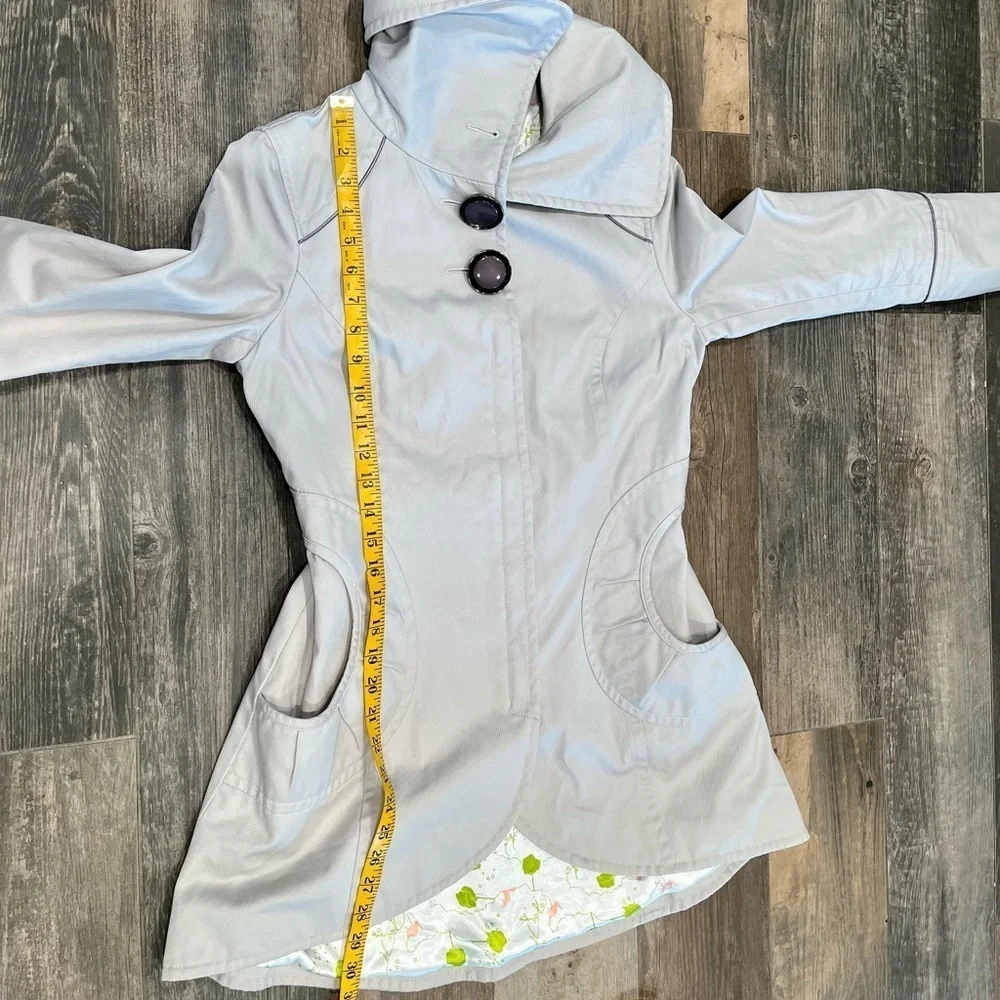 SOIA & KYO Anthropologie Gray Cotton Oversized Collar Trench Coat, Size Small - Picture 7 of 11